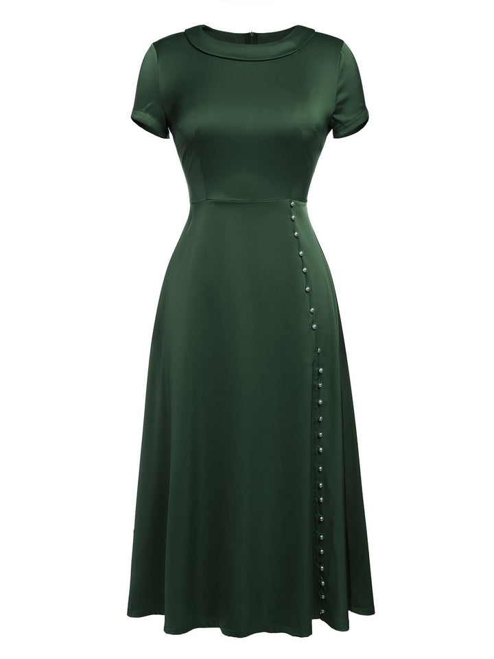 1940s Pearl Buttons Solid Darlene Dress — vintage elegance for the modern woman