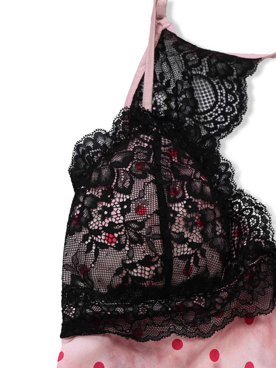 Pink Satin Polka Dot Lace Trim Backless Nightdress - vintage dress, retro fashion