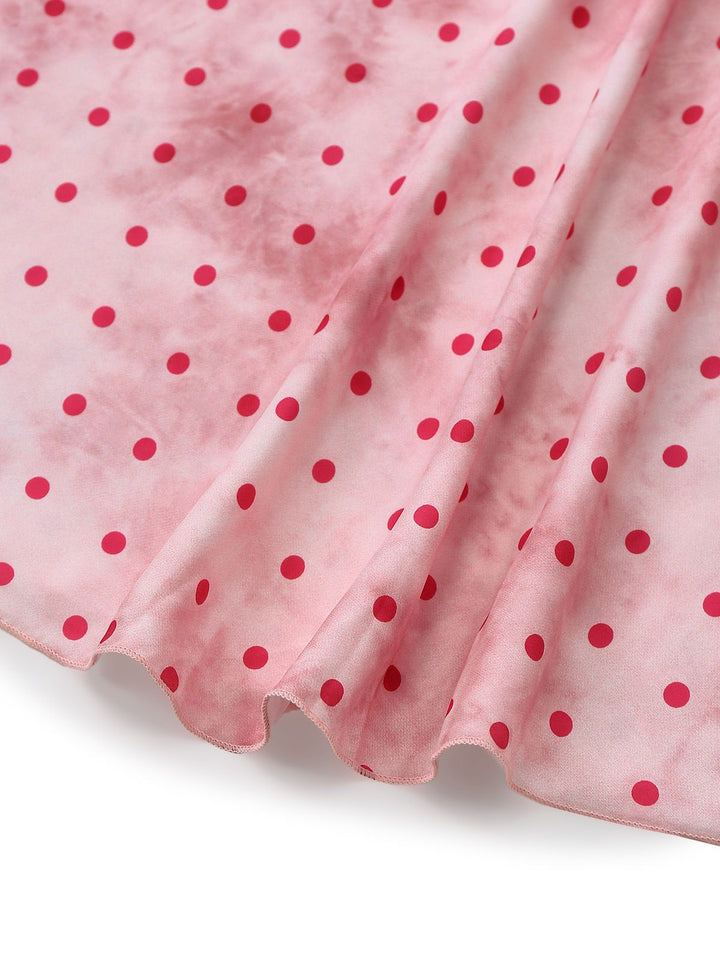 Pink Satin Polka Dot Lace Trim Backless Nightdress - vintage dress, retro fashion