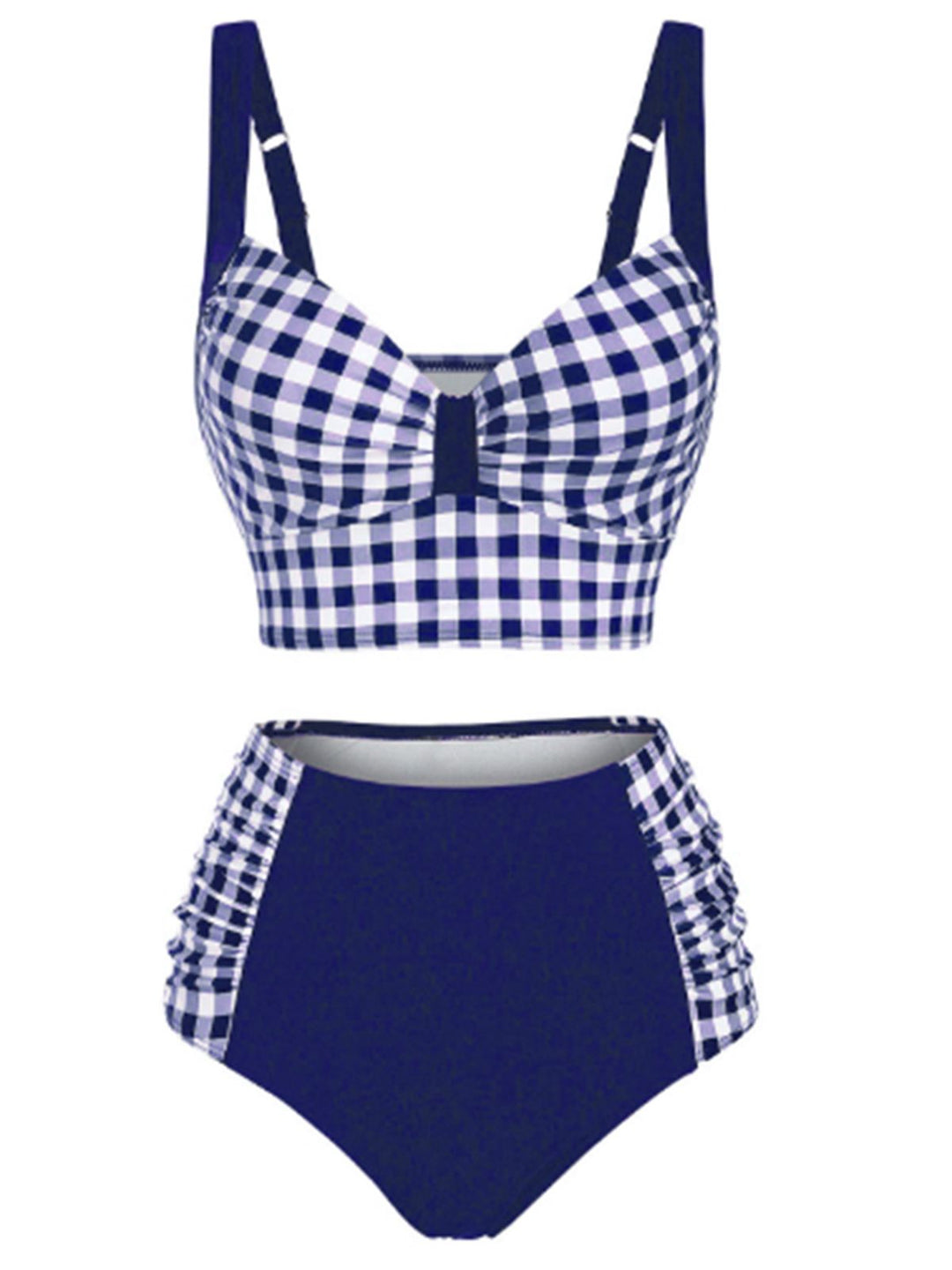 1940s Plaid Spaghetti Strap Patchwork Bikini, classic vintage style summer beach collection - Image 1