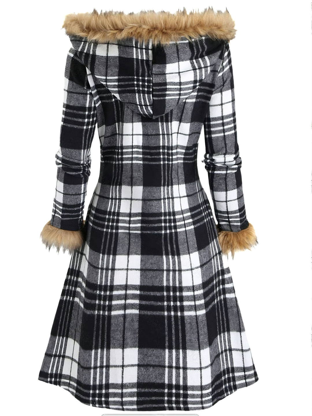 1940s Plaid Toggle Faux Fur Trim Hooded Coat - vintage fashion, style