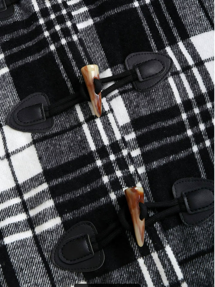 1940s Plaid Toggle Faux Fur Trim Hooded Coat - vintage fashion, style