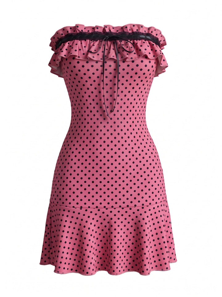 1940s-Polka-Dot-Bandeau-Ruffle-Dress, vintage, retro, dress
