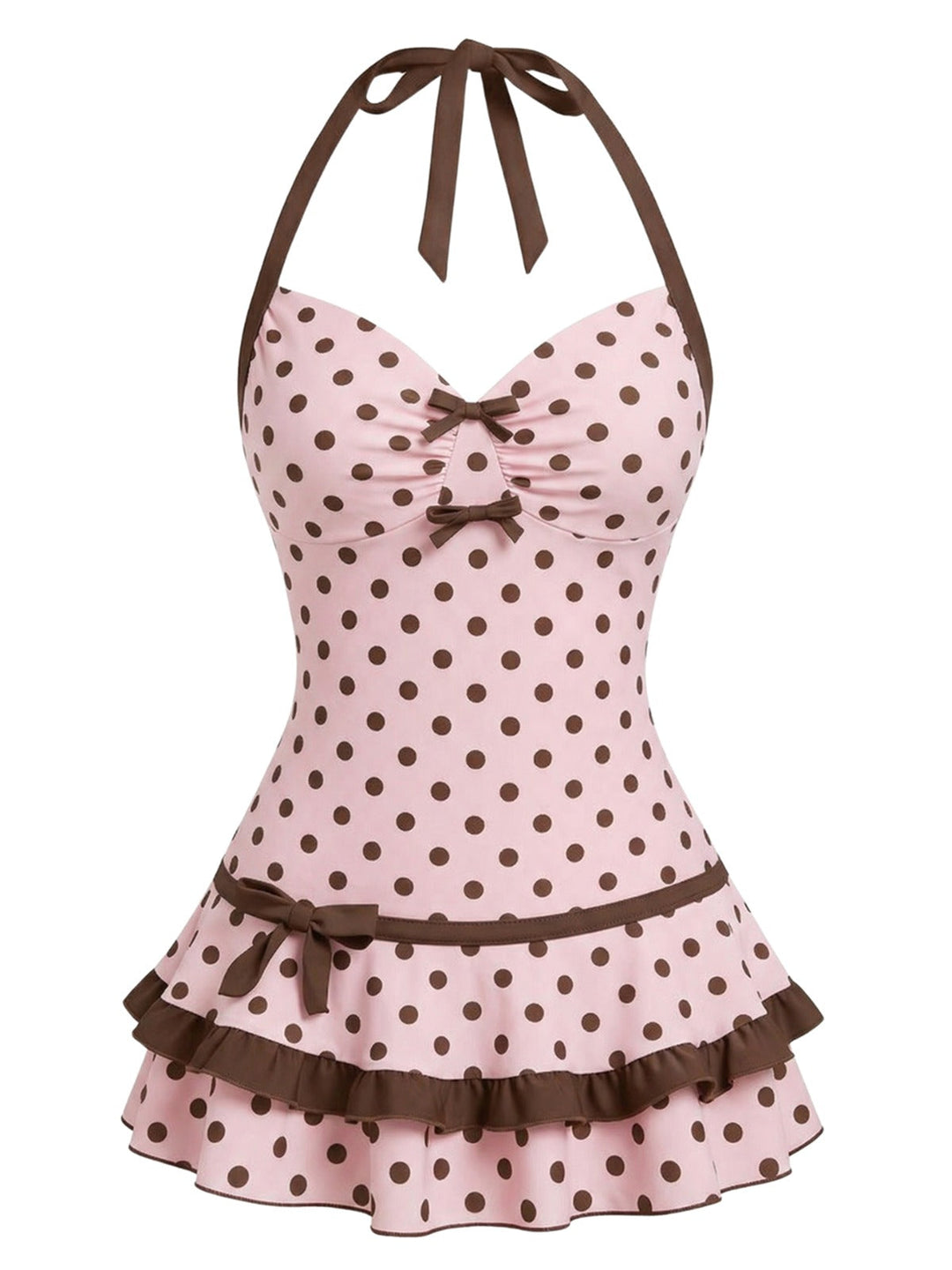 Polka Dot Halter Bow One-Piece Swimdress - vintage dress, retro fashion for women