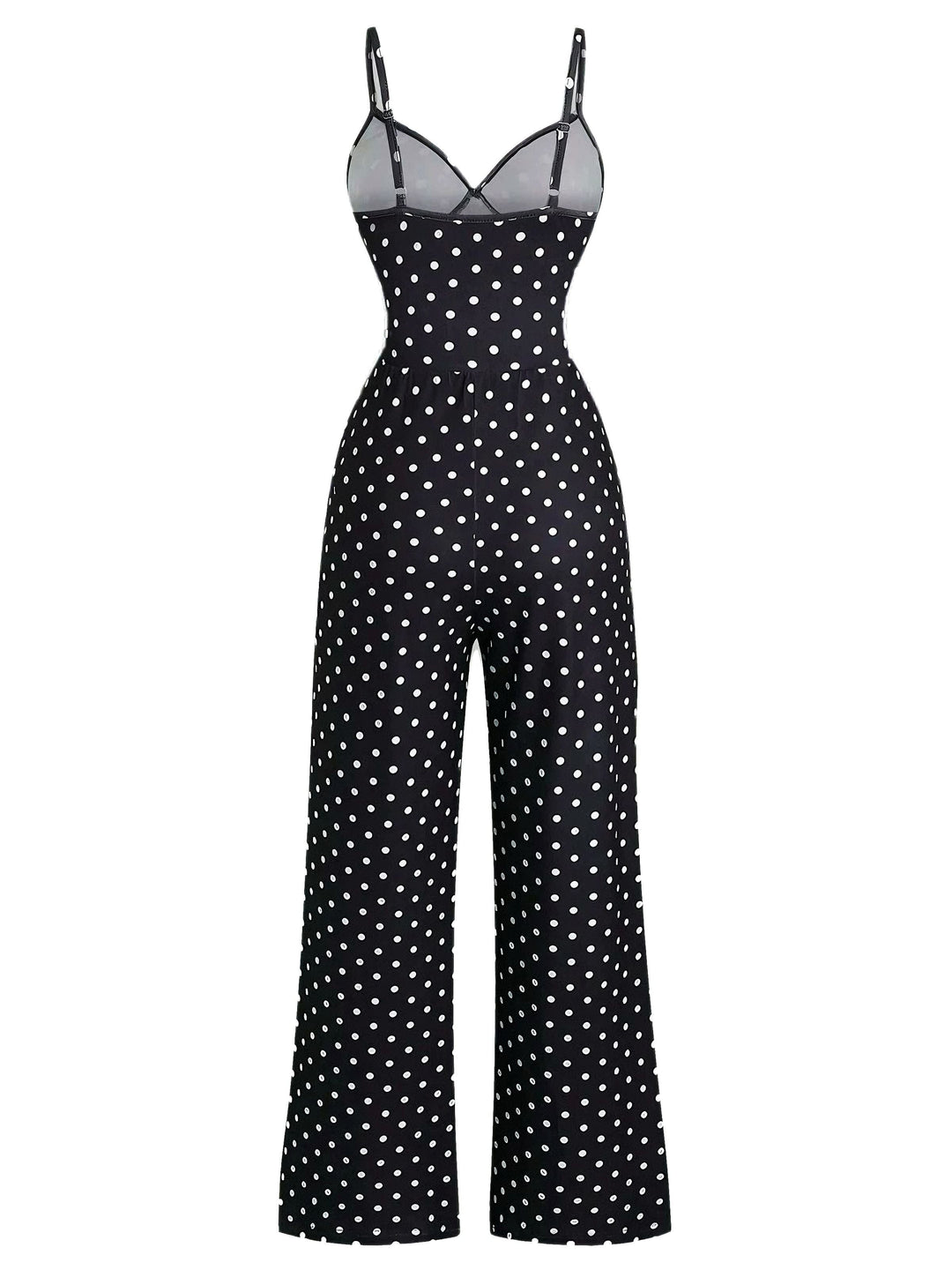 1940s Polka Dot Lace Trim Strap Jumpsuit - vintage jumpsuit, retro fashion