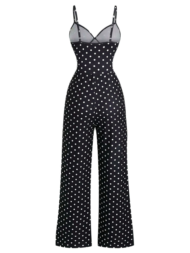 1940s Polka Dot Lace Trim Strap Jumpsuit - vintage jumpsuit, retro fashion