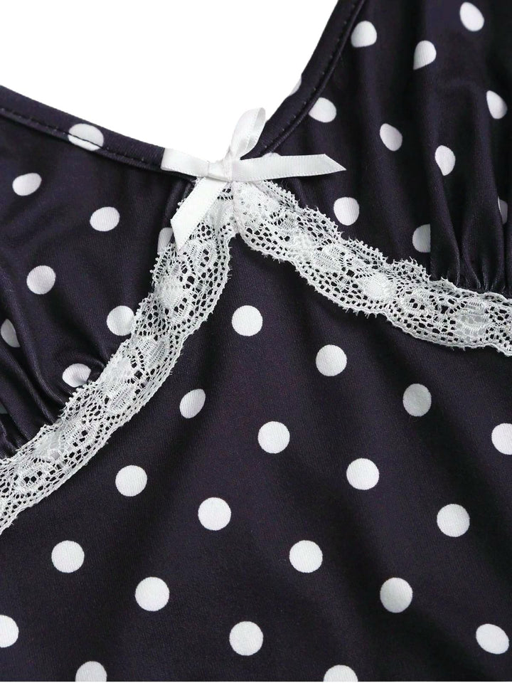 1940s Polka Dot Lace Trim Strap Jumpsuit - vintage jumpsuit, retro fashion