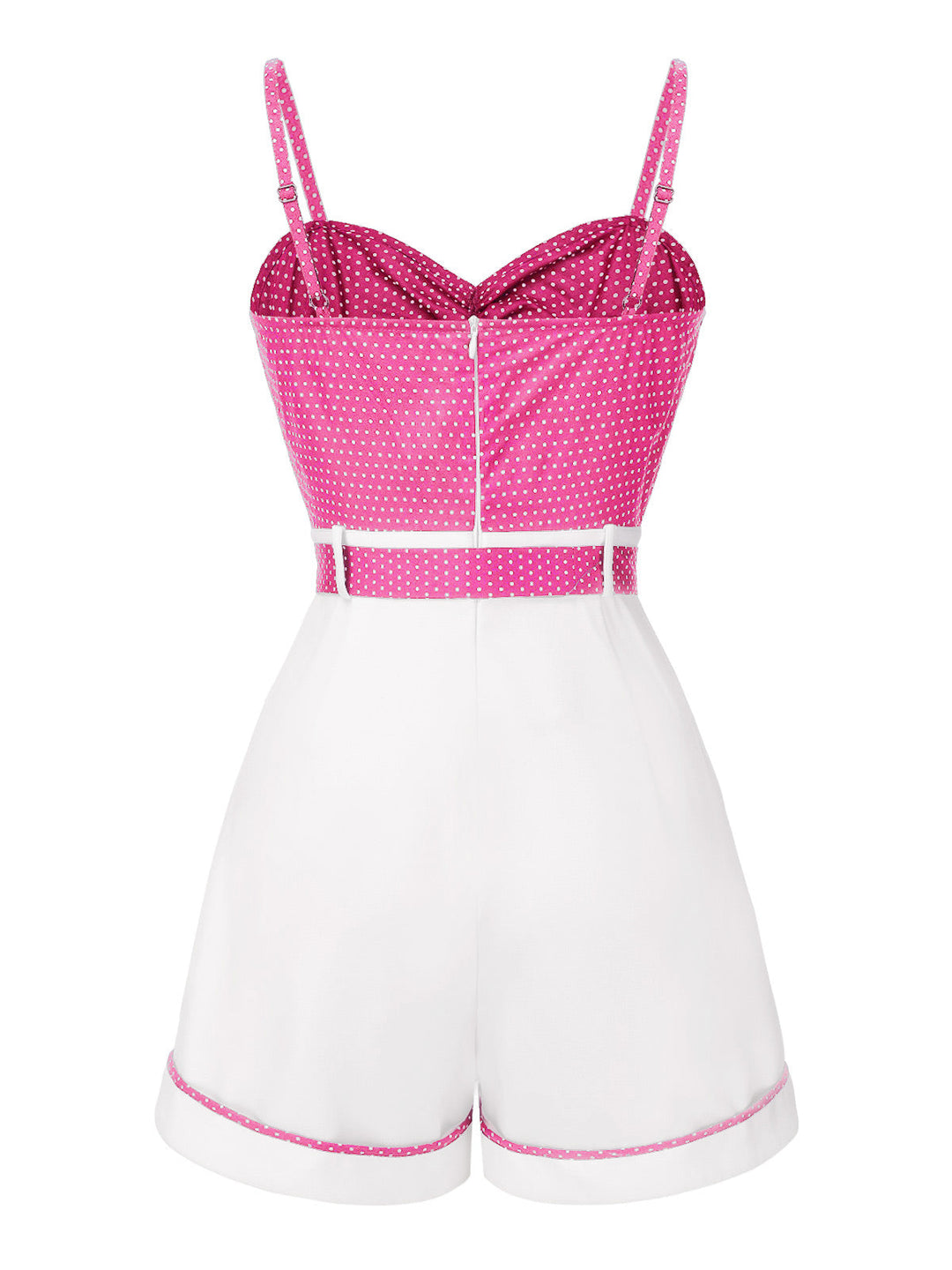 1940s Polka Dot Patchwork Suspender Romper - vintage jumpsuit, retro fashion