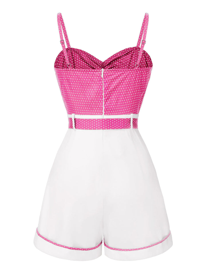 1940s Polka Dot Patchwork Suspender Romper - vintage jumpsuit, retro fashion