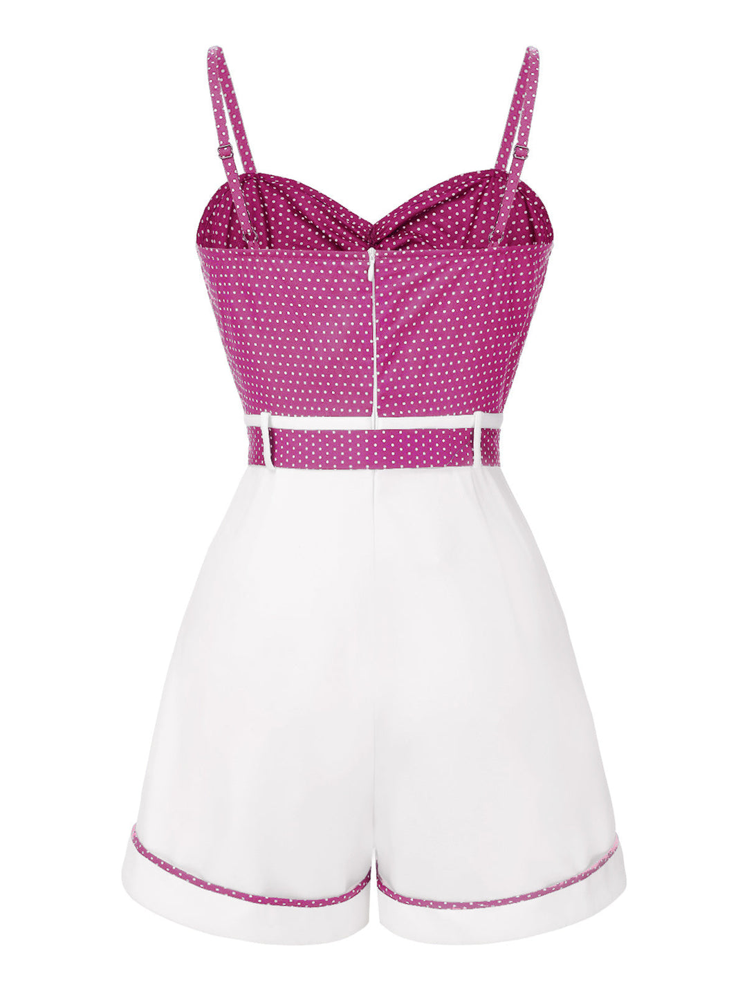 1940s Polka Dot Patchwork Suspender Romper - vintage jumpsuit, retro fashion