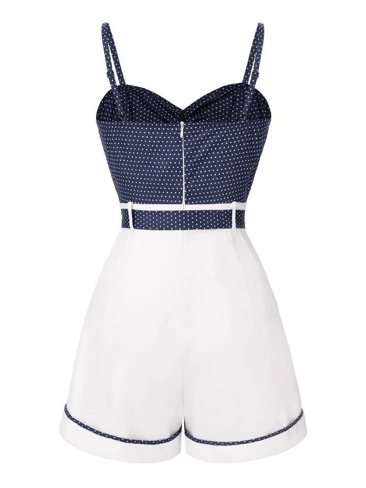 1940s Polka Dot Patchwork Suspender Romper | vintage romper, retro jumpsuit, playful style - perfect for retro fashion enthusiasts