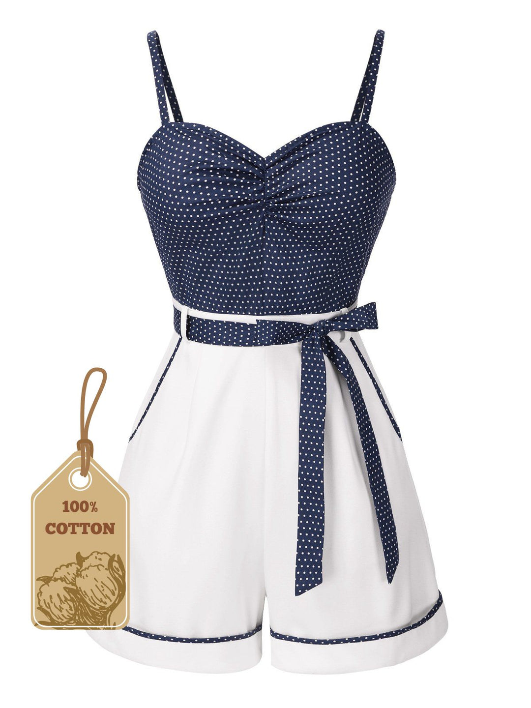 She finds her 1940s story in this 1940s Polka Dot Patchwork Suspender Romper