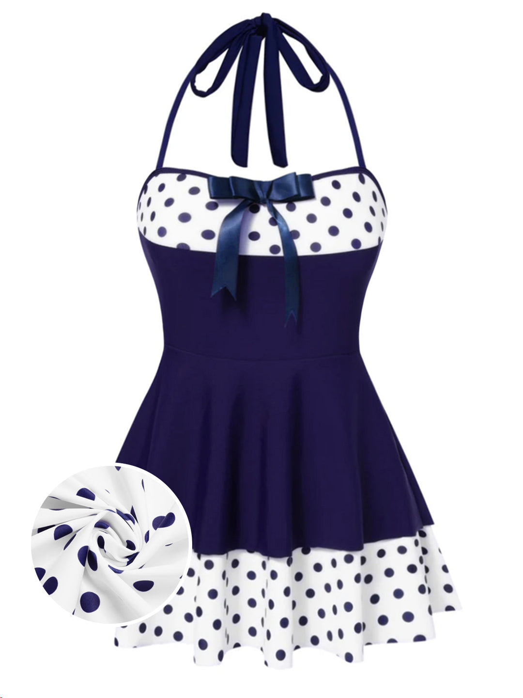 Polka Dots Patchwork Halter Swimdress: beautiful vintage dress, retro fashion, elegant style with timeless appeal