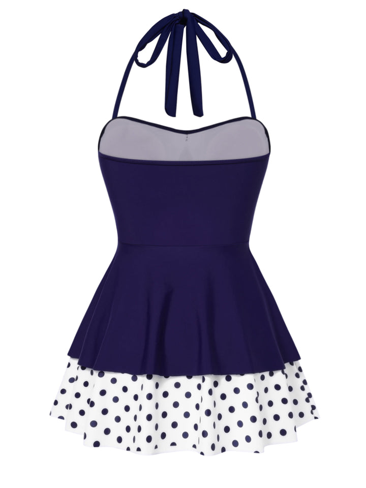 Polka Dots Patchwork Halter Swimdress: beautiful vintage dress, retro fashion, elegant style with timeless appeal