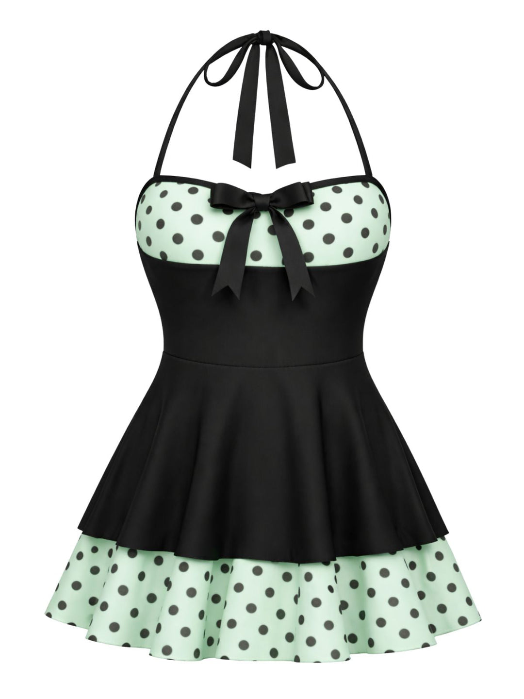Blue Polka Dots Patchwork Halter Swimdress, vintage dress, retro fashion - perfect for women who love vintage and retro fashion