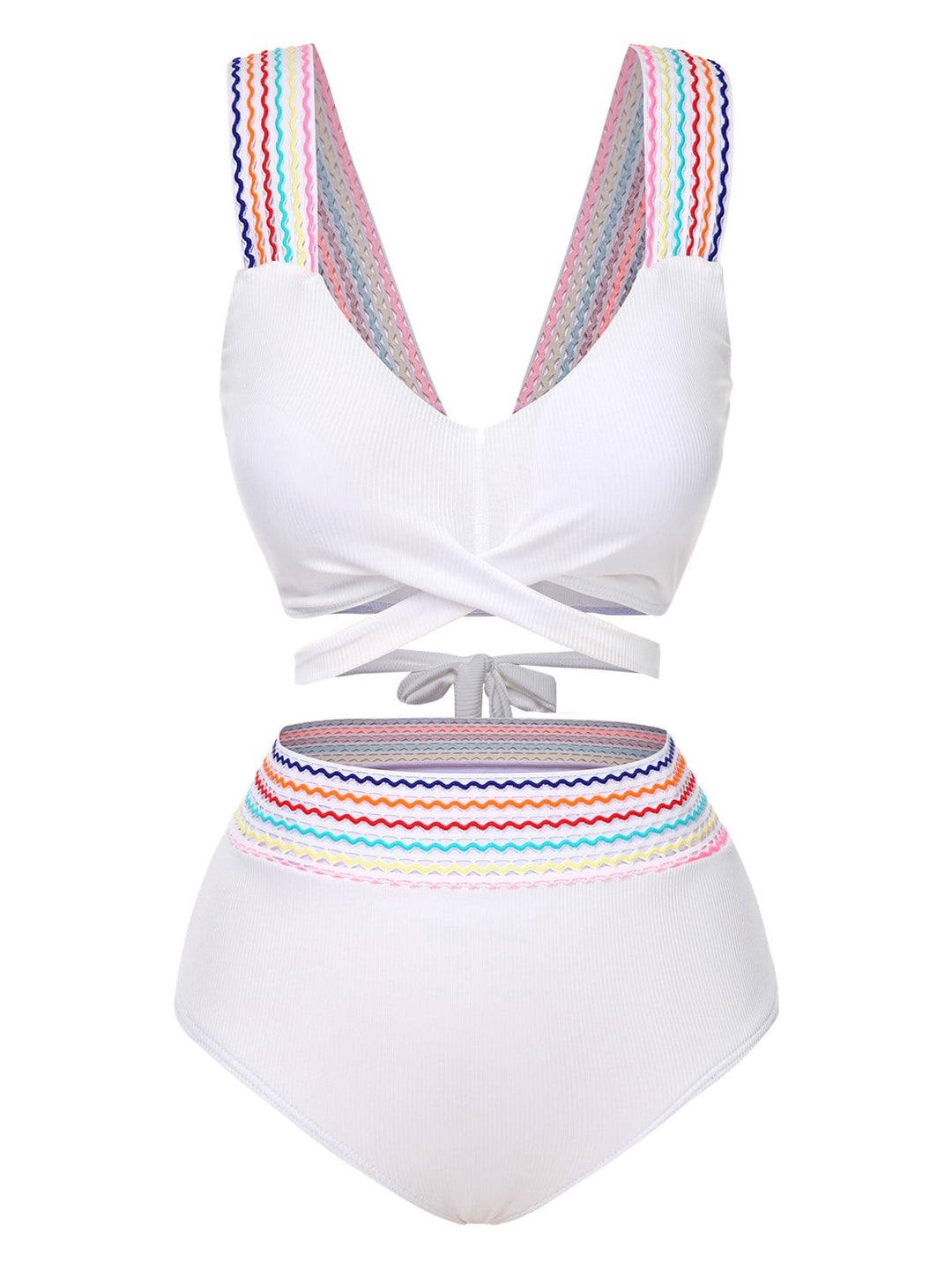 1940s Rainbow Lace-Up Patchwork Strap Bikini Set - vintage fashion, retro style