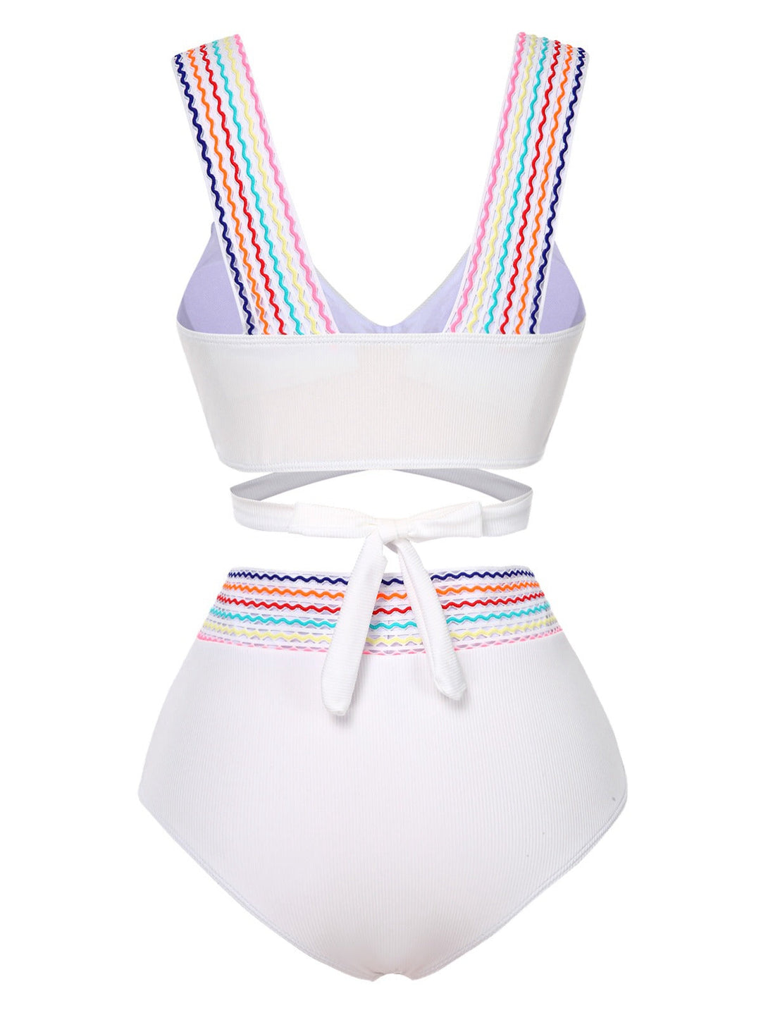 1940s Rainbow Lace-Up Patchwork Strap Bikini Set - vintage fashion, retro style
