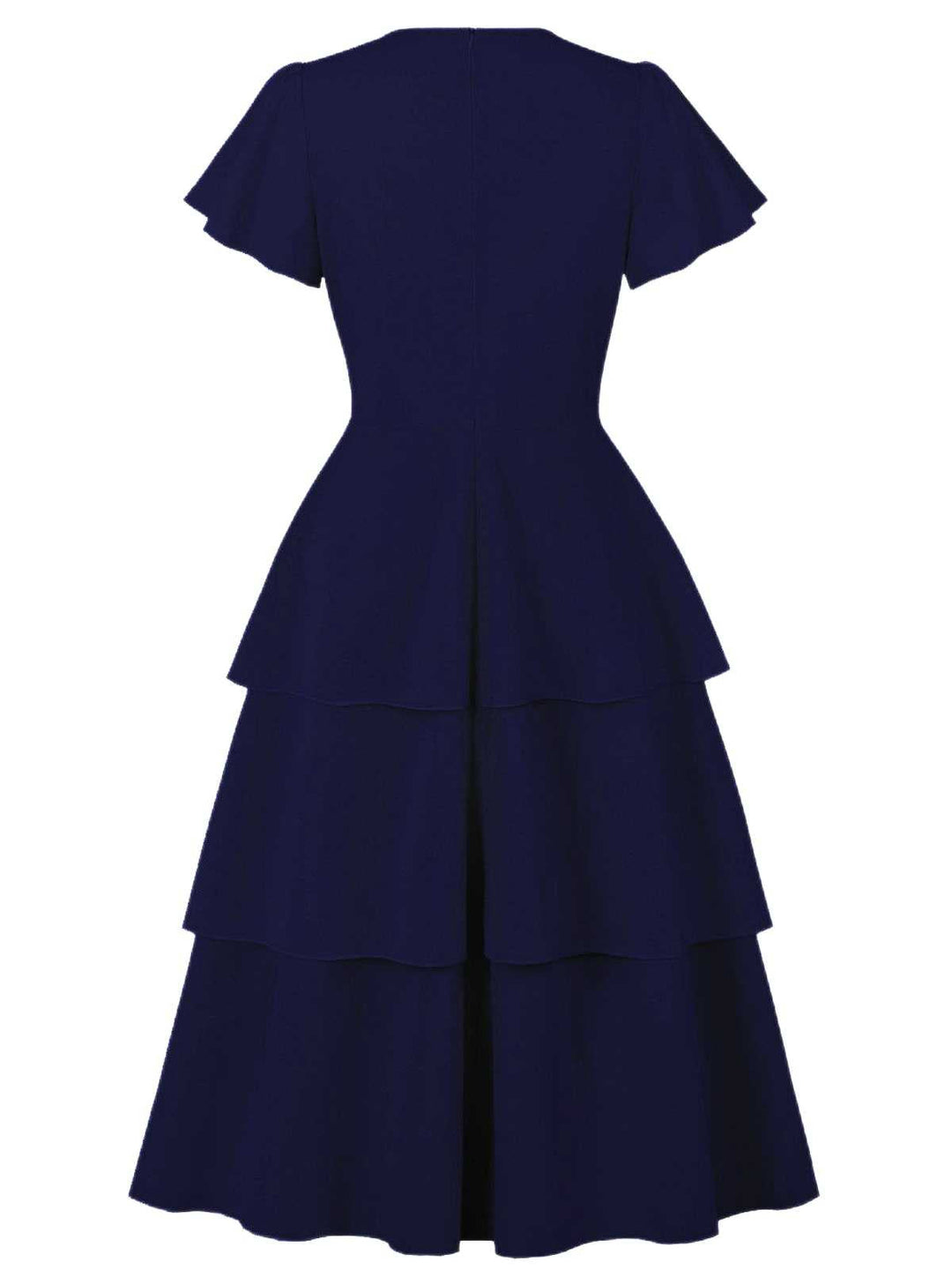 1940s Round Neck Bow Solid Tiered Dress - vintage dress, retro fashion, elegant red