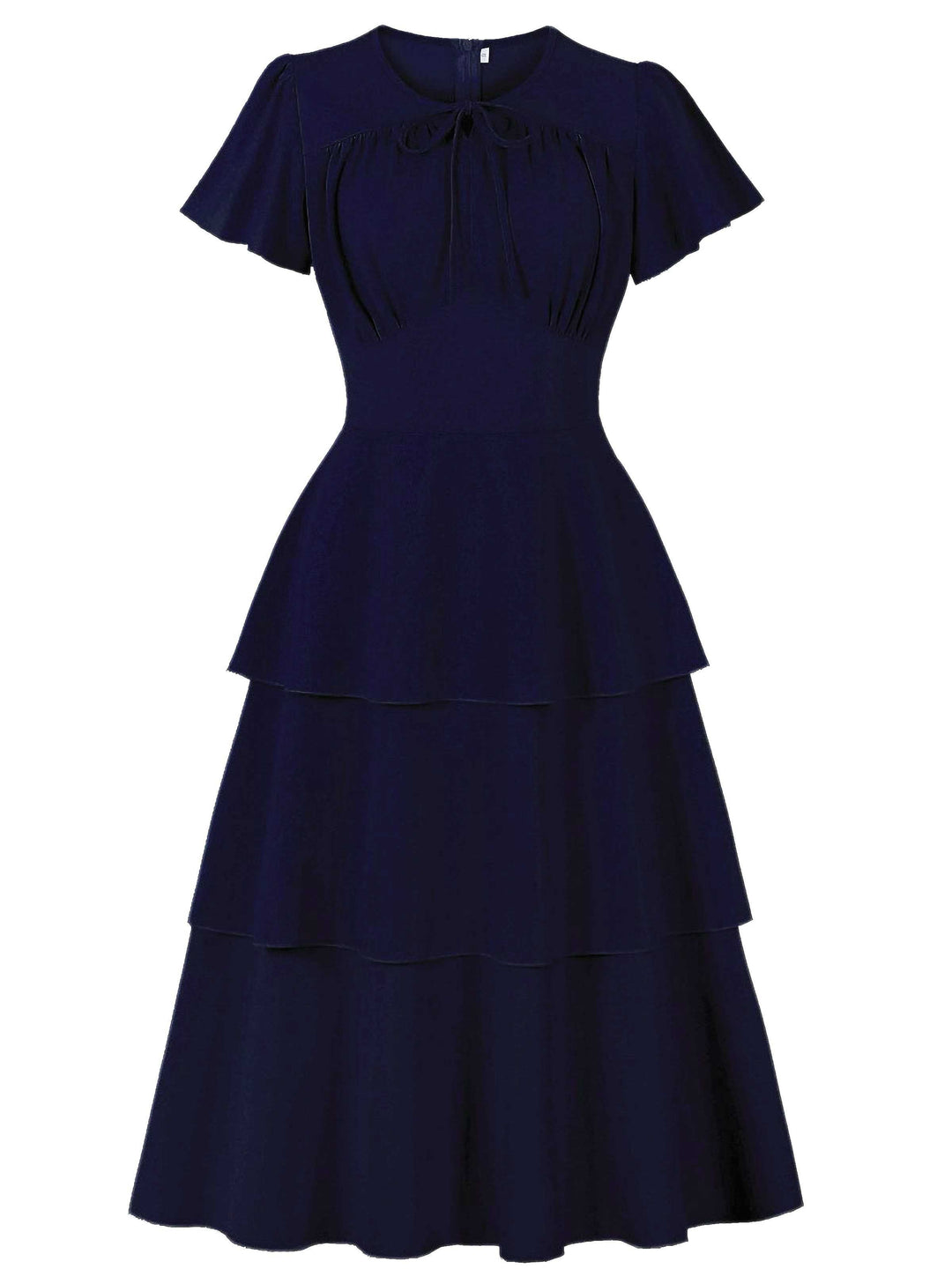 1940s Round Neck Bow Solid Tiered Dress - vintage dress, retro fashion, elegant red