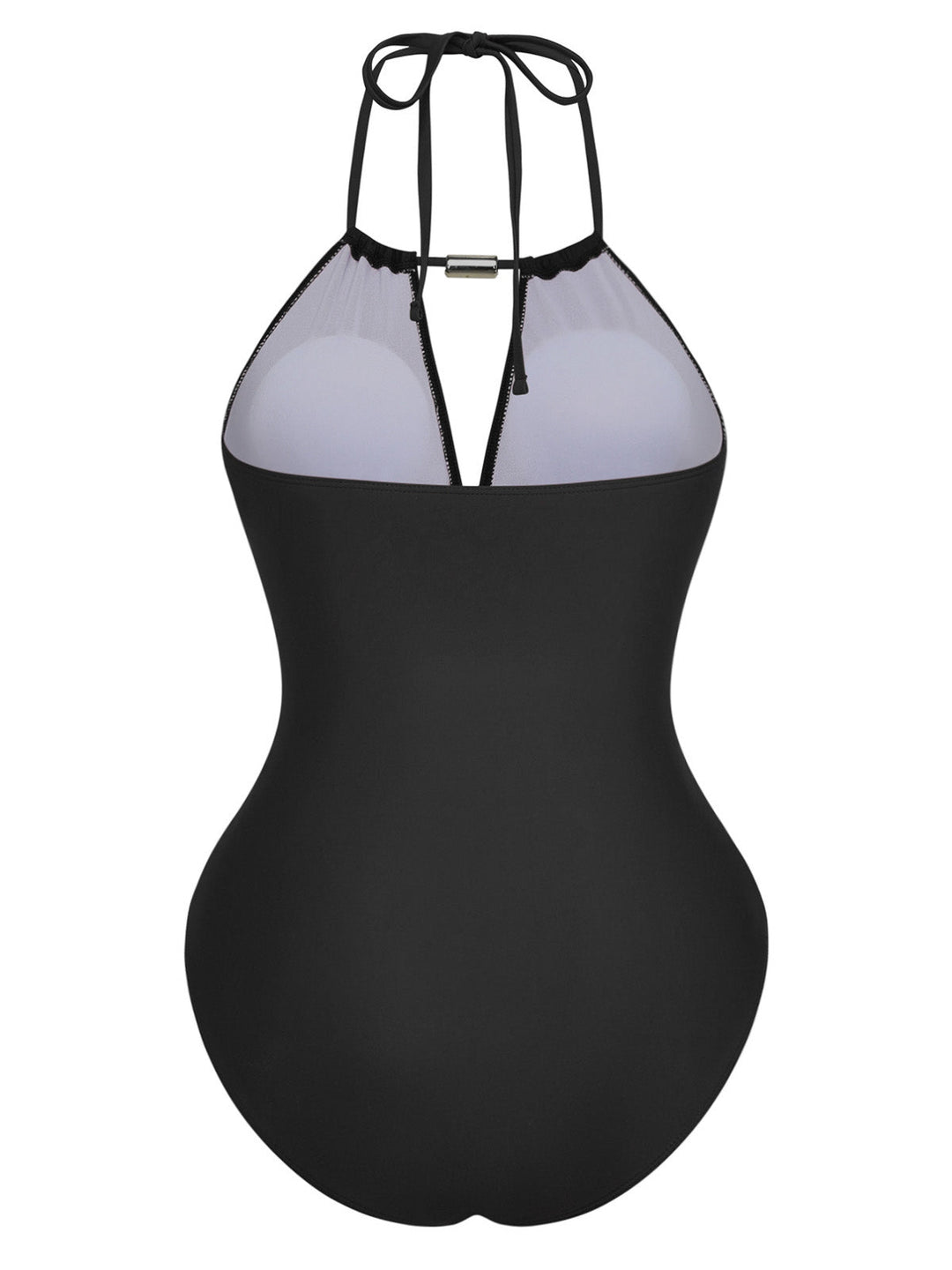 1940s Ruched Deep-V Halter One-Piece Swimsuit - vintage swimsuit, pin-up style