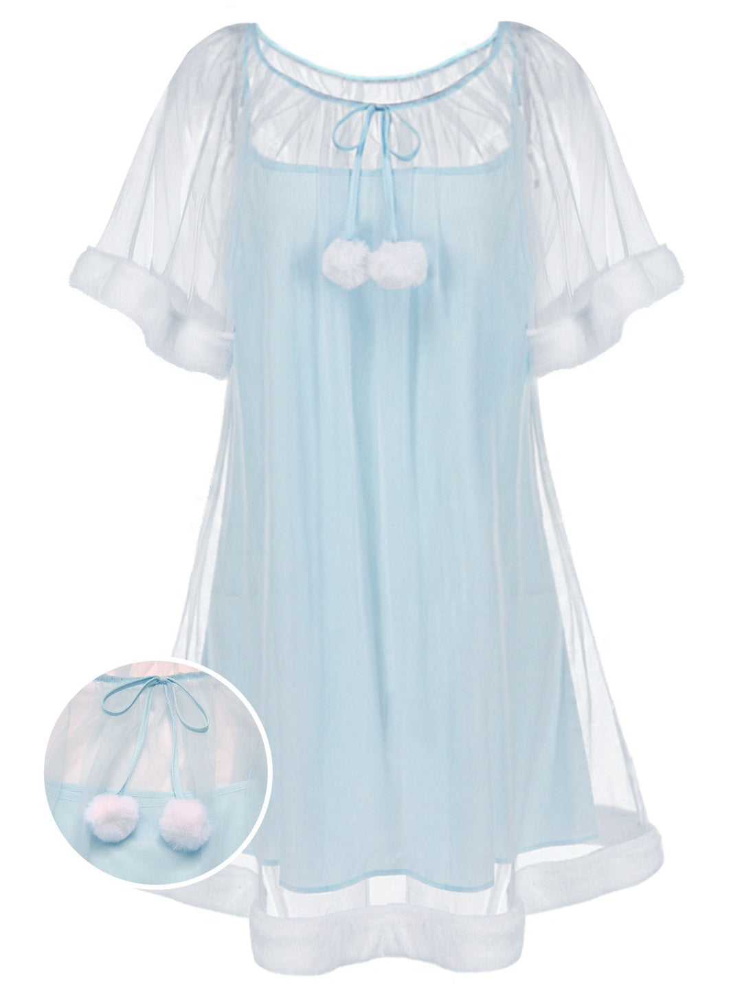 1940s Ruffle Sleeve Plush Trim Tulle Nightgown - vintage nightgown, sleepwear
