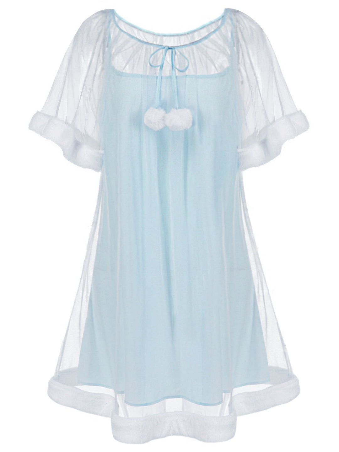 1940s Ruffle Sleeve Plush Trim Tulle Nightgown | vintage lingerie, nightgown, elegant sleepwear - perfect for fashion enthusiasts