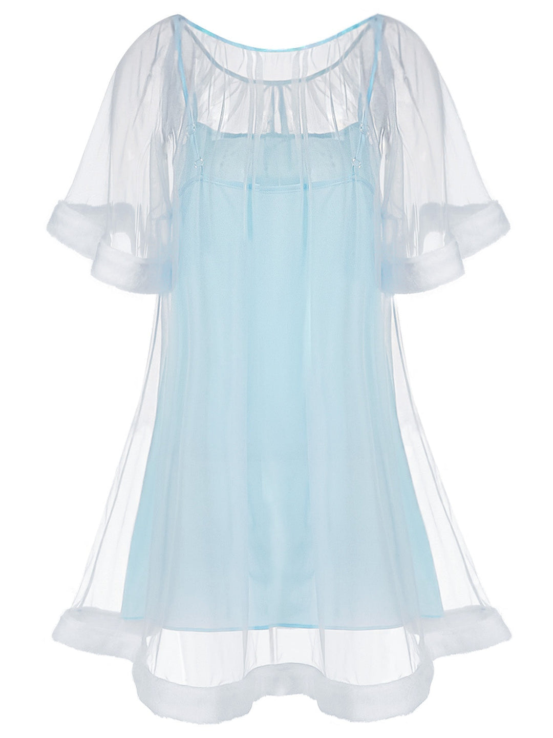 1940s Ruffle Sleeve Plush Trim Tulle Nightgown: beautiful vintage lingerie, nightgown, elegant sleepwear with timeless appeal