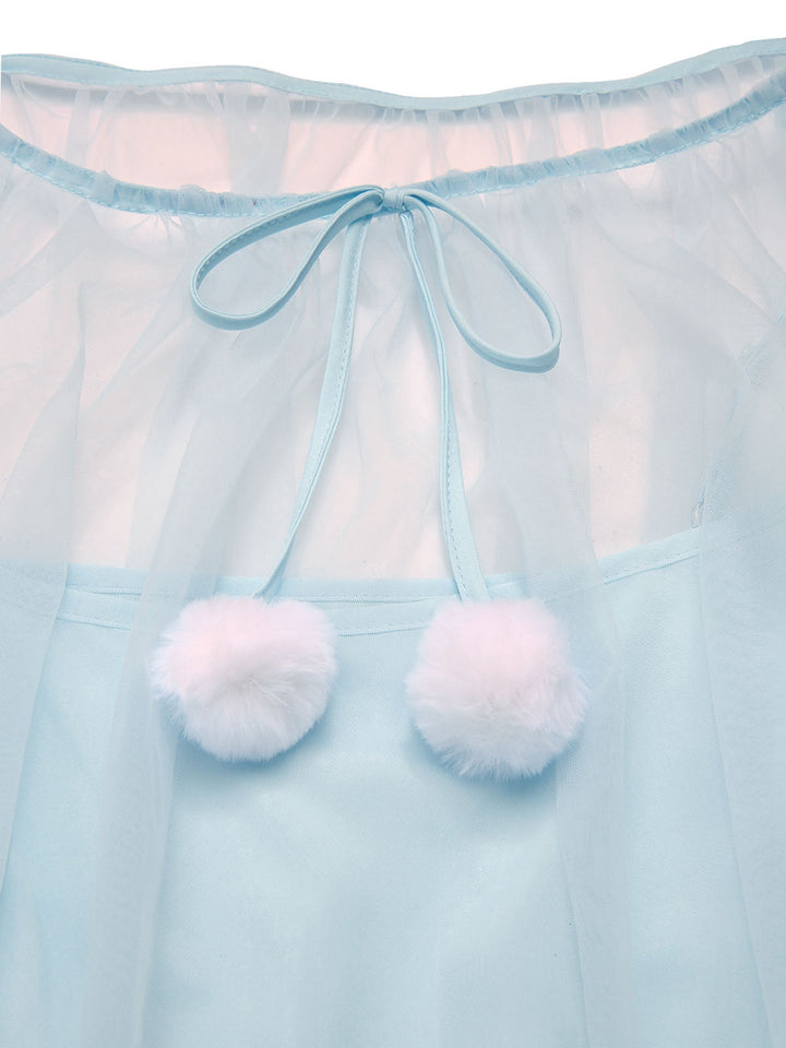 1940s Ruffle Sleeve Plush Trim Tulle Nightgown | vintage lingerie, nightgown, elegant sleepwear - perfect for fashion enthusiasts