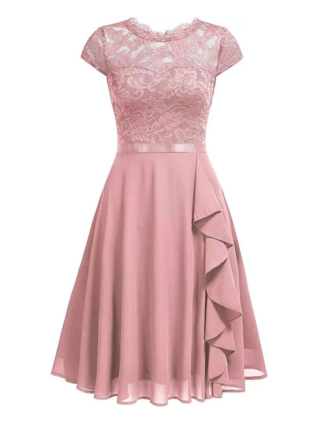 1940s Ruffles Lace Floral Solid Dress: timeless style reimagined