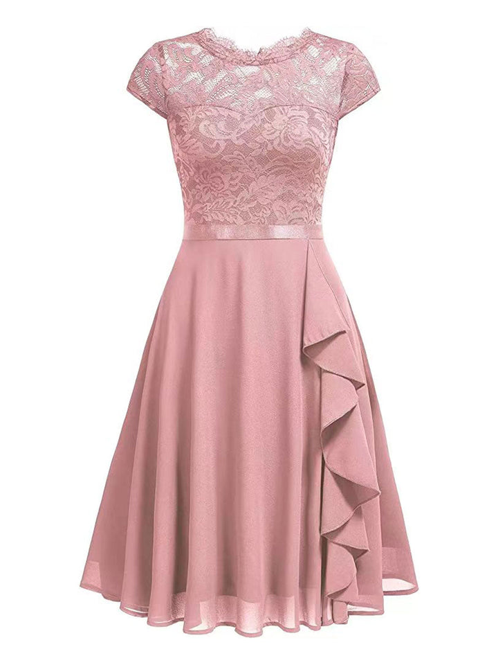 1940s Ruffles Lace Floral Solid Dress: timeless style reimagined