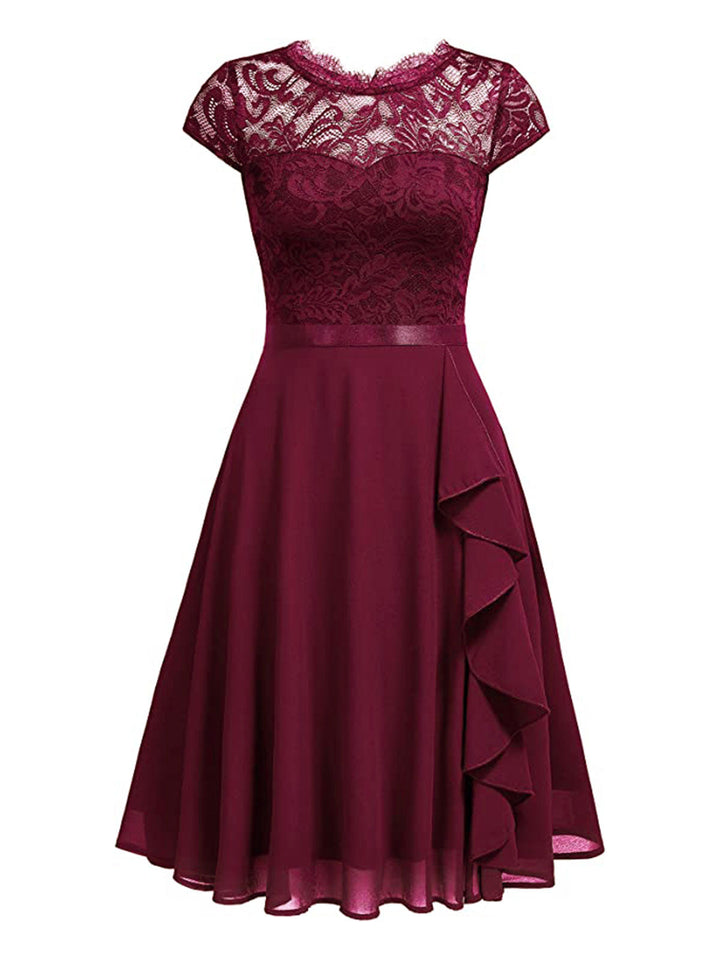 1940s Ruffles Lace Floral Solid Dress: timeless style reimagined