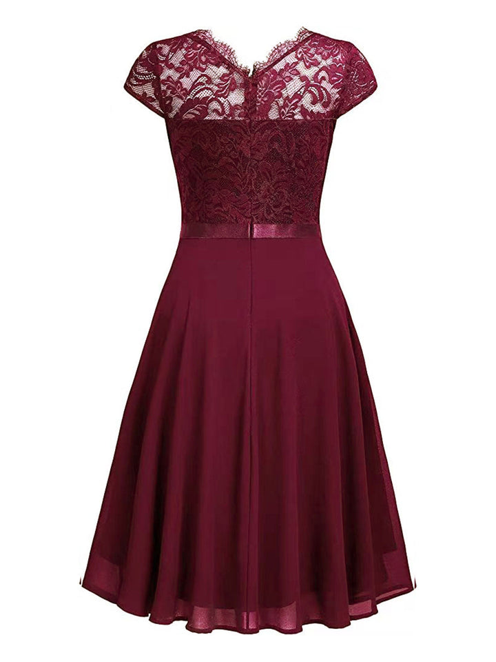 1940s Ruffles Lace Floral Solid Dress — vintage elegance for the modern woman