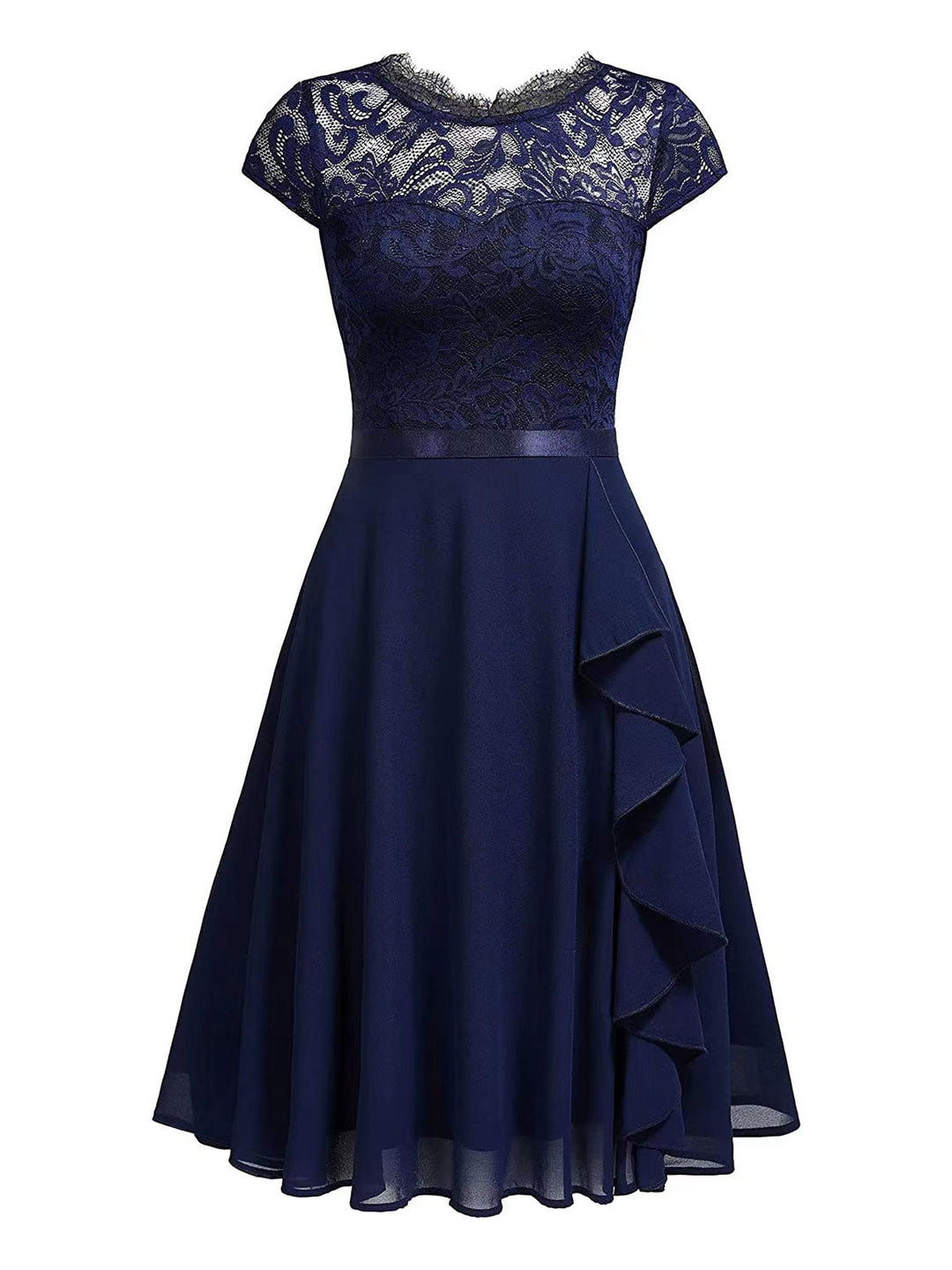 1940s Ruffles Lace Floral Solid Dress: timeless style reimagined