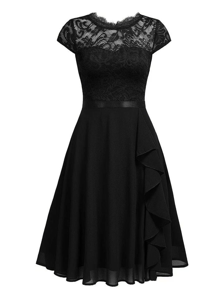 1940s Ruffles Lace Floral Solid Dress — vintage elegance for the modern woman