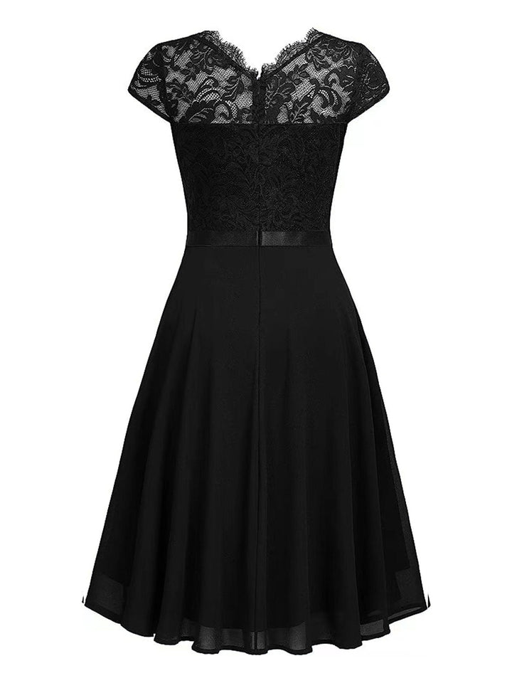 1940s Ruffles Lace Floral Solid Dress: timeless style reimagined