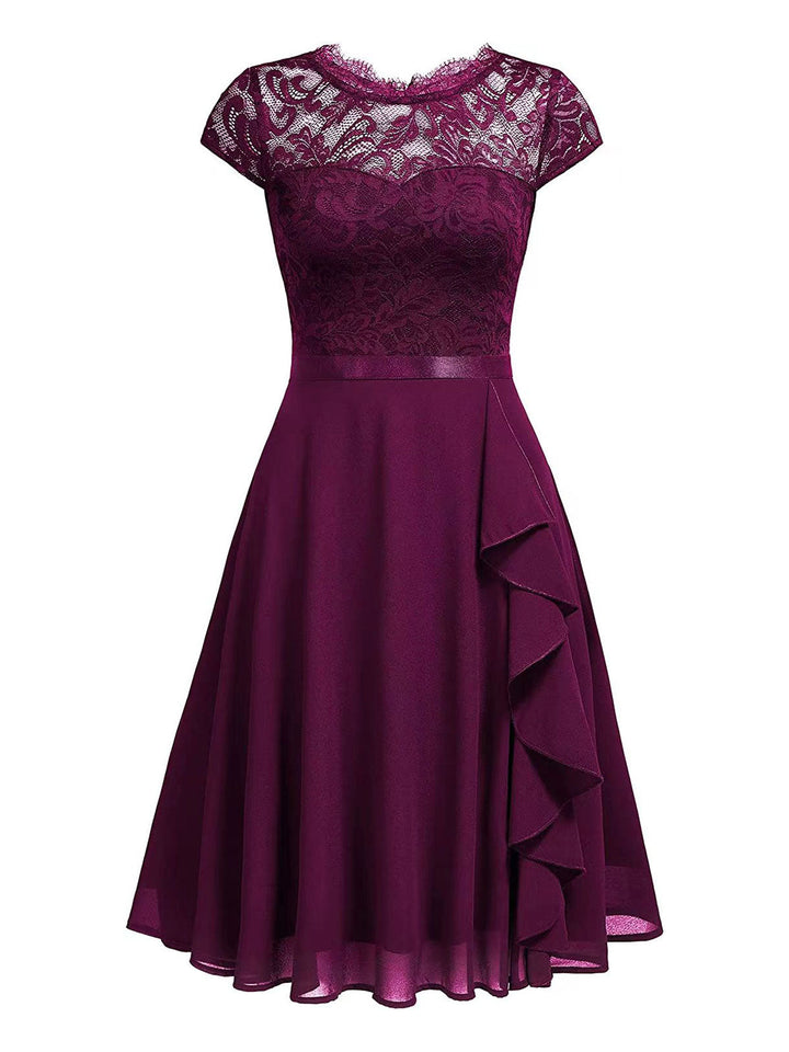 1940s Ruffles Lace Floral Solid Dress — vintage elegance for the modern woman