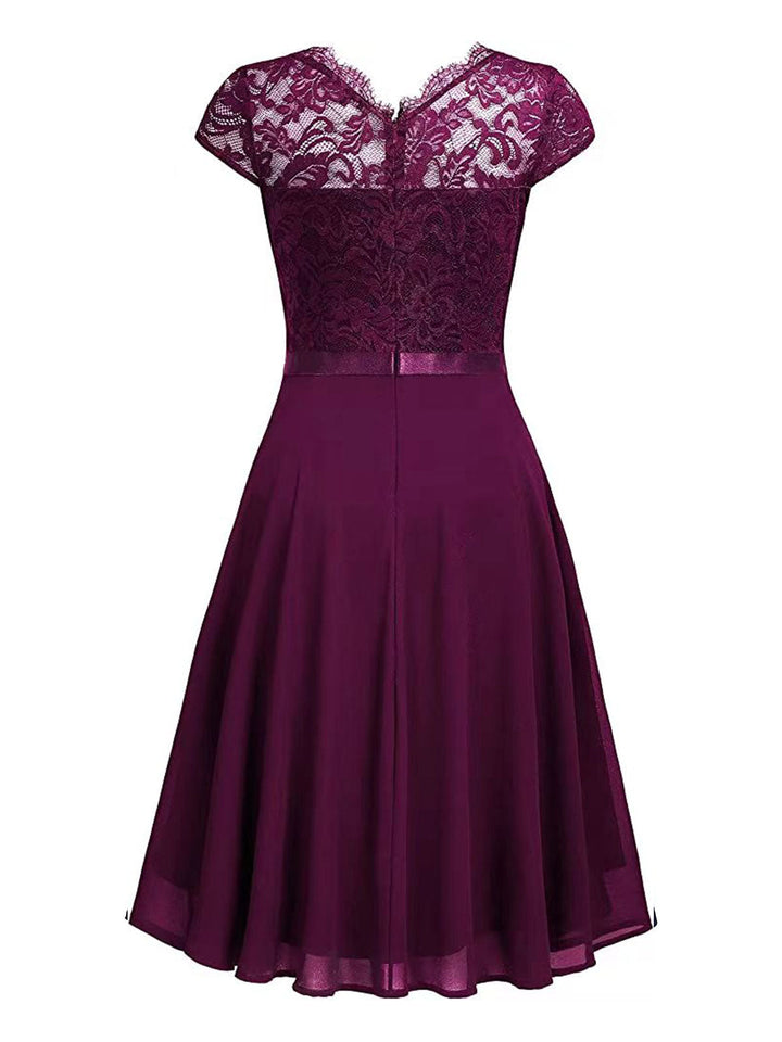 1940s Ruffles Lace Floral Solid Dress: timeless style reimagined