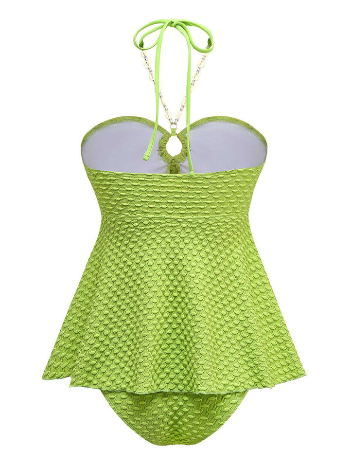 1940s Seashell Chain Lace-Up Halter Swimsuit: 1940s Riviera elegance, reimagined for her