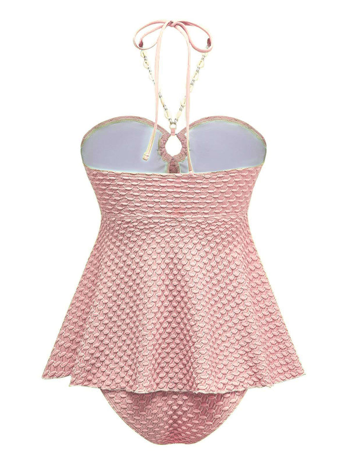 1940s Seashell Chain Lace-Up Halter Swimsuit: 1940s Riviera elegance, reimagined for her