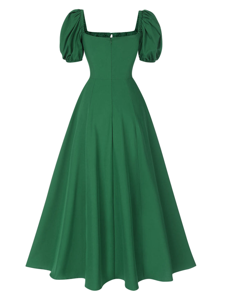 1940s Side Slit Puff Sleeve Square Neck Dress, vintage dress, retro fashion - perfect for women who love vintage and retro fashion