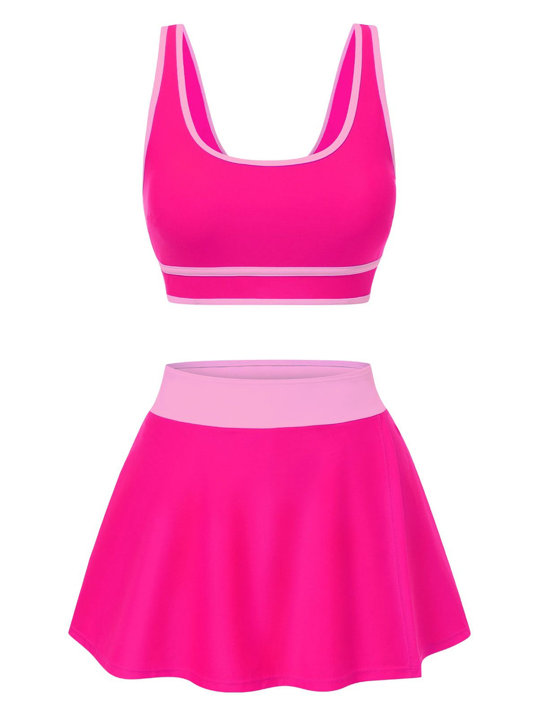 2PCS 1940s Square Neck Side Slit Colorblock Skirt Swimsuit - vintage skirt, retro style