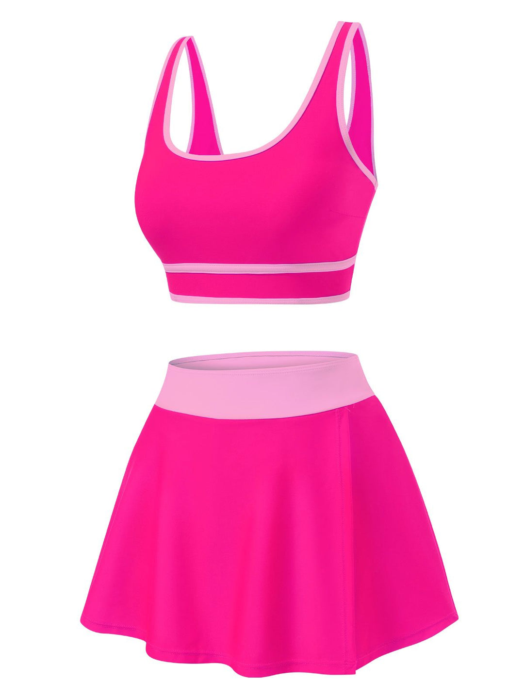 2PCS 1940s Square Neck Side Slit Colorblock Skirt Swimsuit - vintage skirt, retro style
