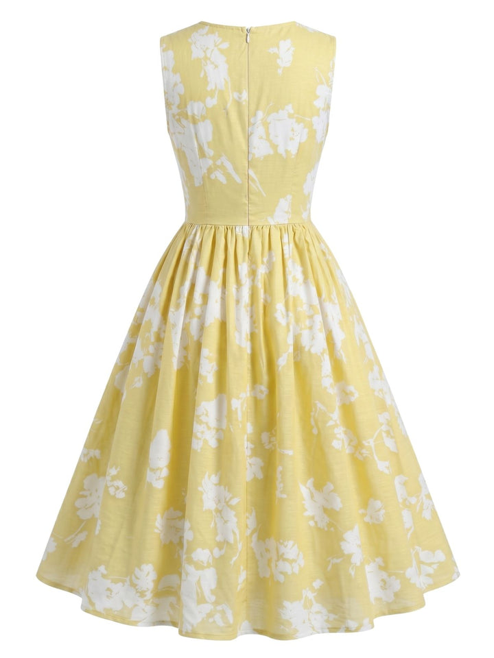 1940s Slashed Sleeveless Floral A-Line Maxi Dress, vintage dress, retro fashion, floral print - perfect for women who love vintage and retro fashion