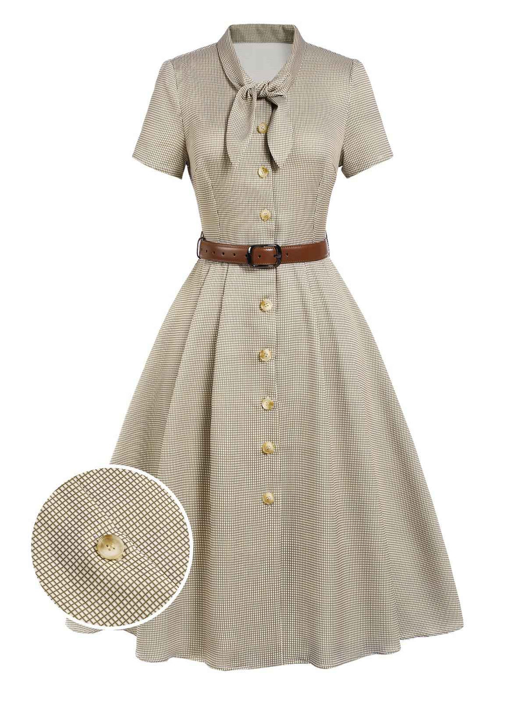 She slips into this 1940s Small Windowpane Plaid Dress and suddenly it&