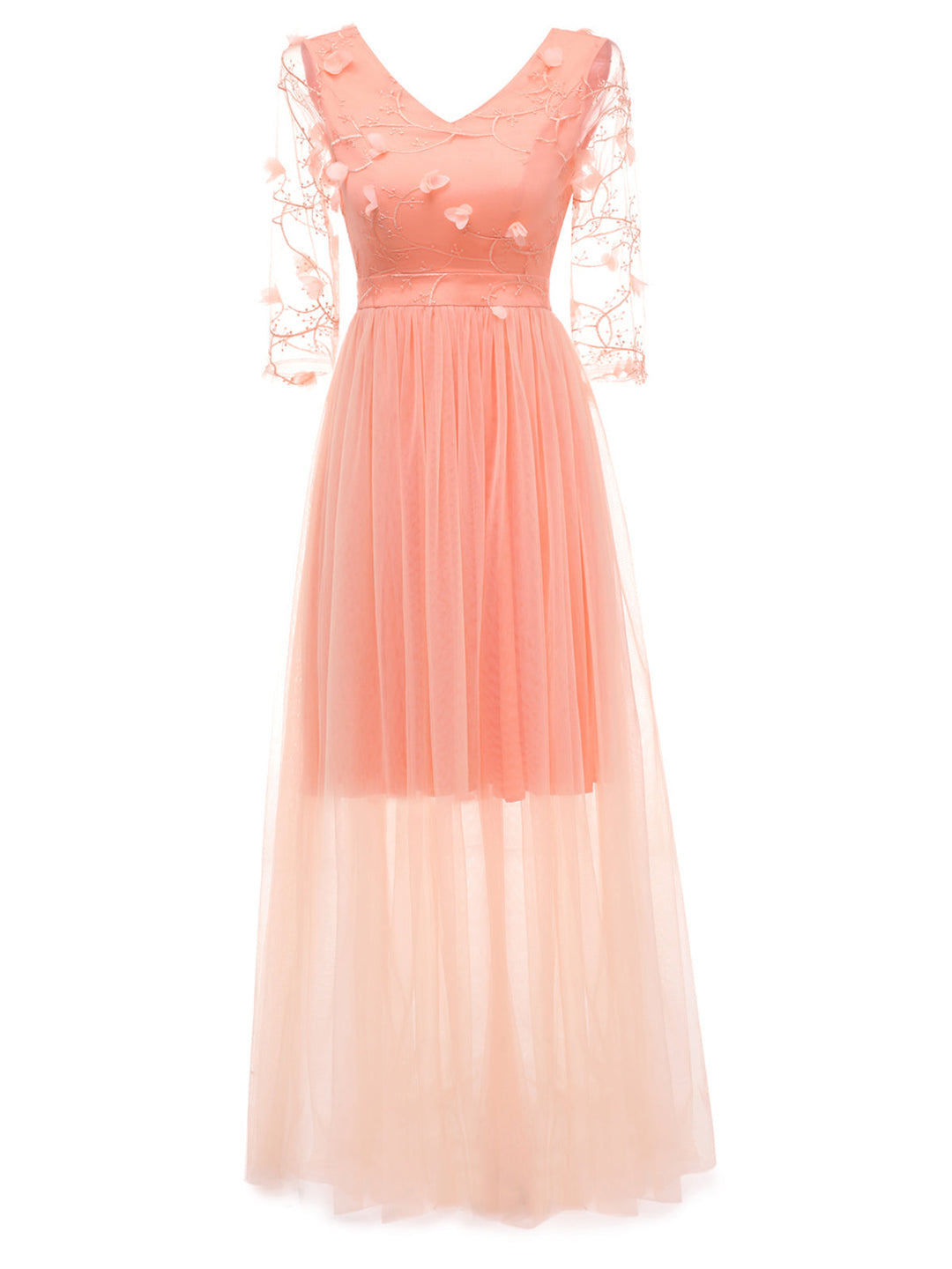 She slips into this 1940s Solid 3D Flowers Banquet Evening Dress and suddenly it&