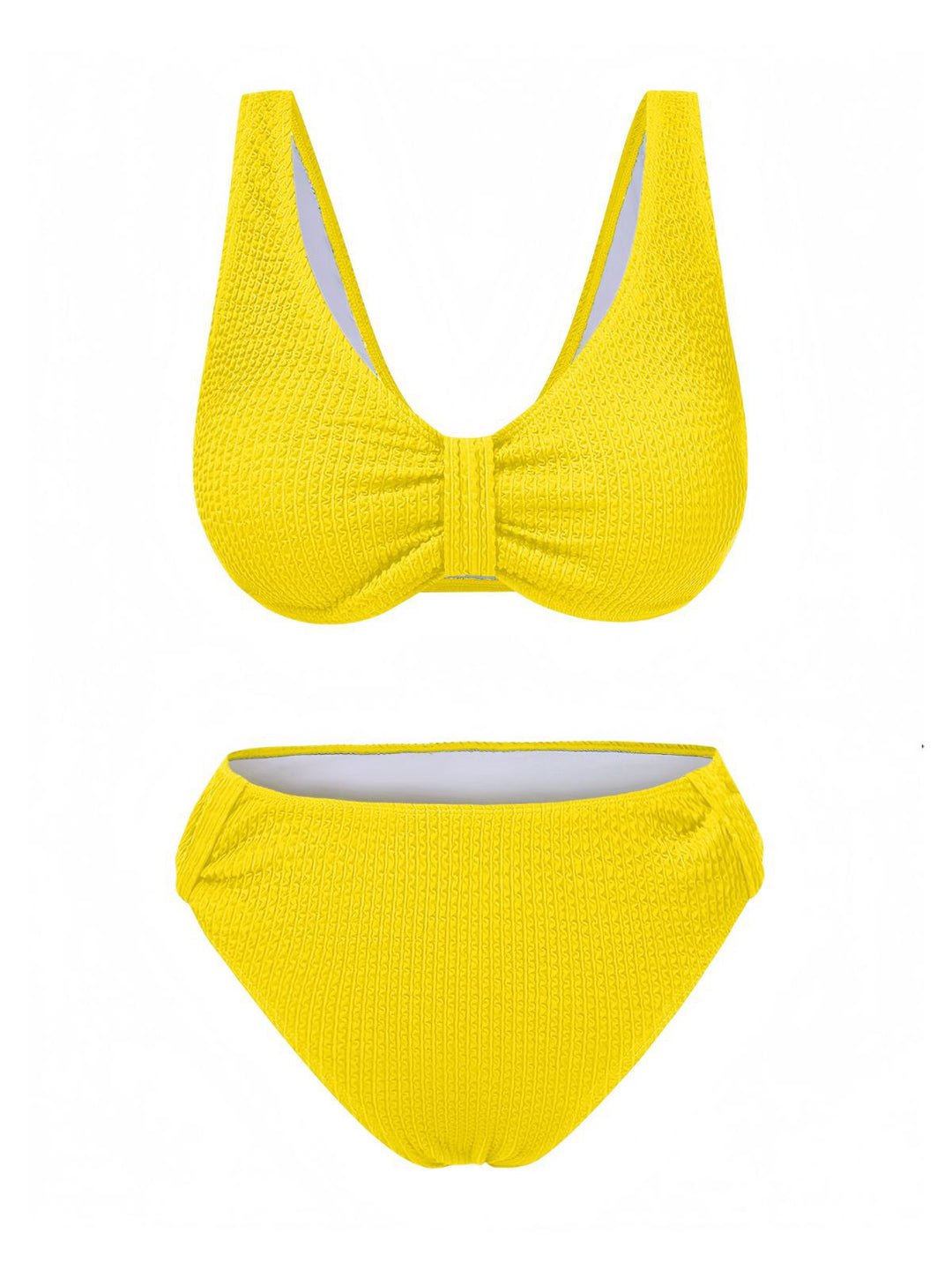 This 1940s Solid Bowknot Textured Fabric Swimsuit carries 1940s vacation dreams in every stitch