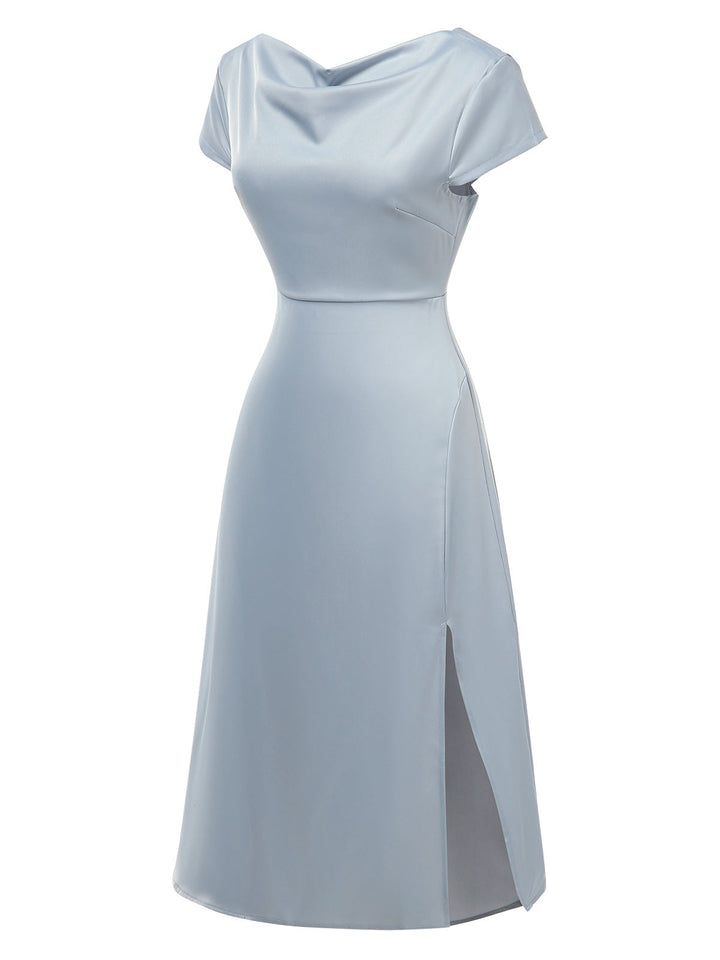 1940s Solid Cowl Neck Satin Back Cutout Dress, vintage dress, retro fashion - perfect for women who love vintage and retro fashion