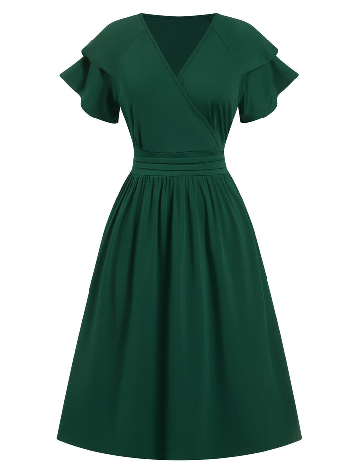 1940s Solid Double Sleeves V-Neck Dress, vintage dress, retro fashion - perfect for women who love vintage and retro fashion