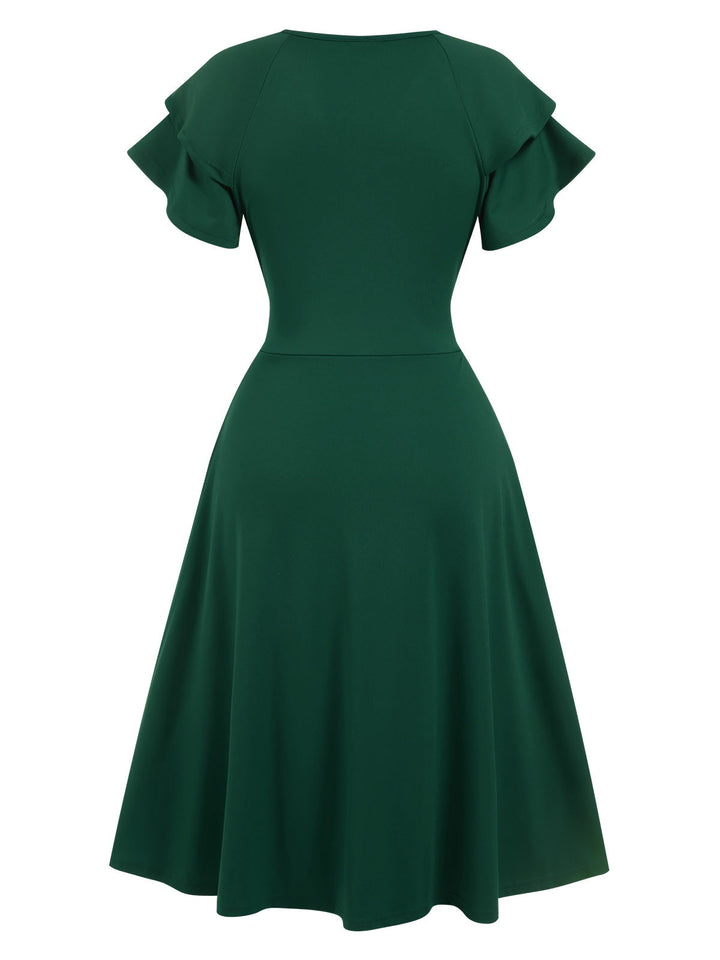 1940s Solid Double Sleeves V-Neck Dress, vintage dress, retro fashion - perfect for women who love vintage and retro fashion