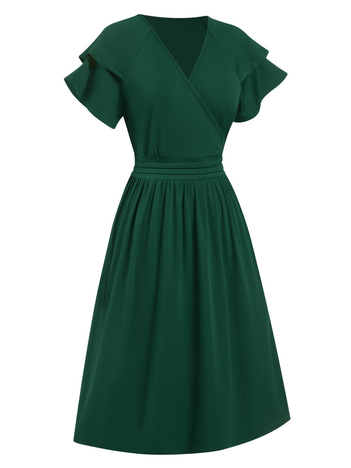 1940s Solid Double Sleeves V-Neck Dress, vintage dress, retro fashion - perfect for women who love vintage and retro fashion